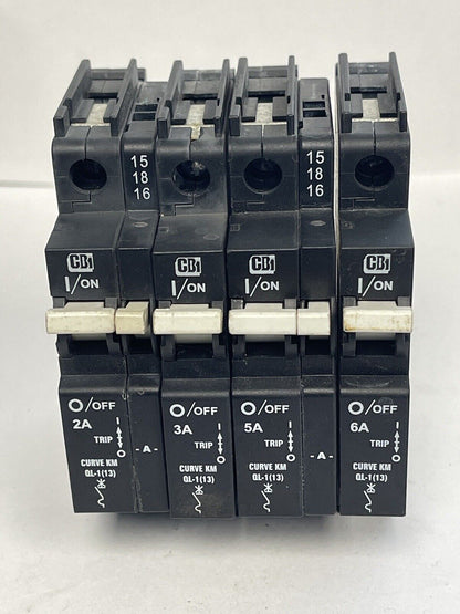 CB *LOT OF 4* - IEC 60947-2 - 1P CIRCUIT BREAKERS - 2A & 5A (W/D9-3816), 3A, 6A