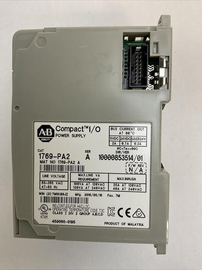 ALLEN BRADLEY 1769-PA2 SER A DIR/REV 10000853514/01 F/W REV N/A POWER SUPPLY