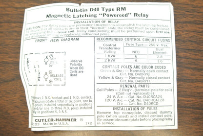 CUTLER-HAMMER D40RMA MAGNETIC LATCHING RELAY / TYPE RM REED RELAY / NEW SURPLUS