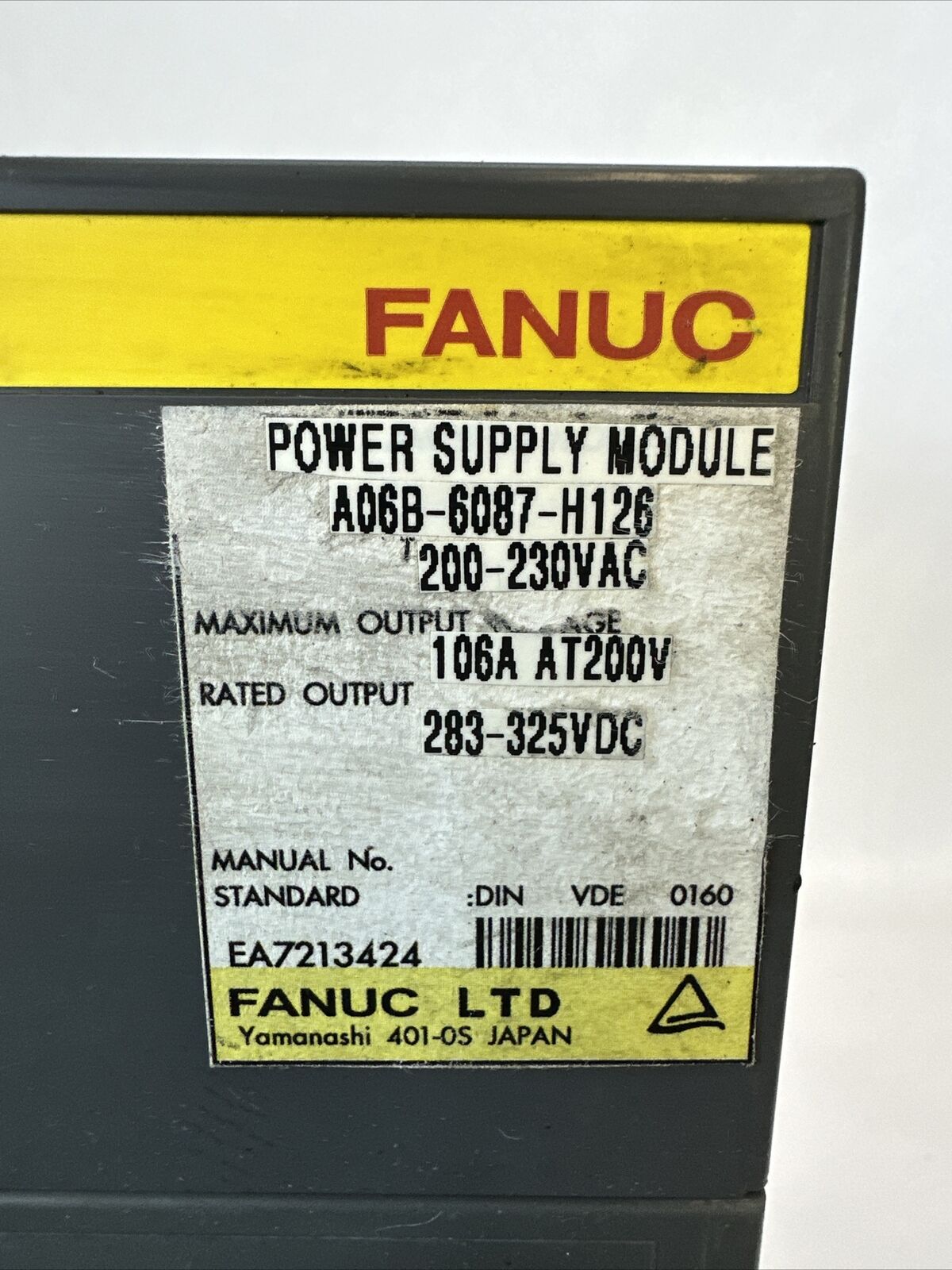 FANUC A06B-6087-H126 POWER SUPPLY INPUT 200-230VAC OUTPUT 283-325VDC
