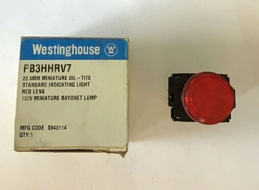 WESTINGHOUSE PB3HHRV7 INDICATING LIGHT 22.5MM MINI OIL-TITE RED LENS 120V