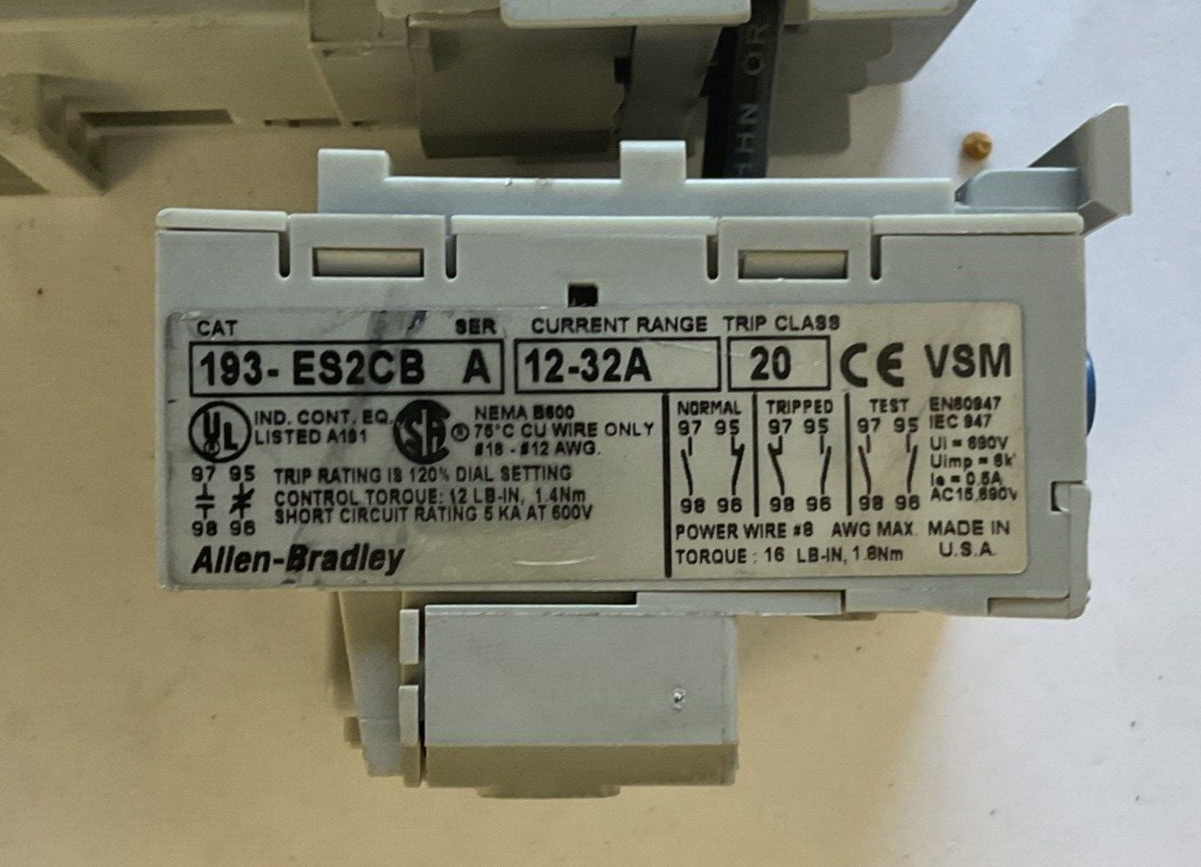 ALLEN BRADLEY 100-C-23Z*10 CONTACTOR W/ 193-ES2CB OVERLOAD SER.C 600VAC 30A