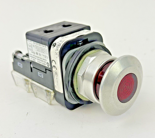 ALLEN-BRADLEY - 800T-FXQH2RG1 SER. U - RED MUSHROOM PUSH/PULL BUTTON W/ BLOCK