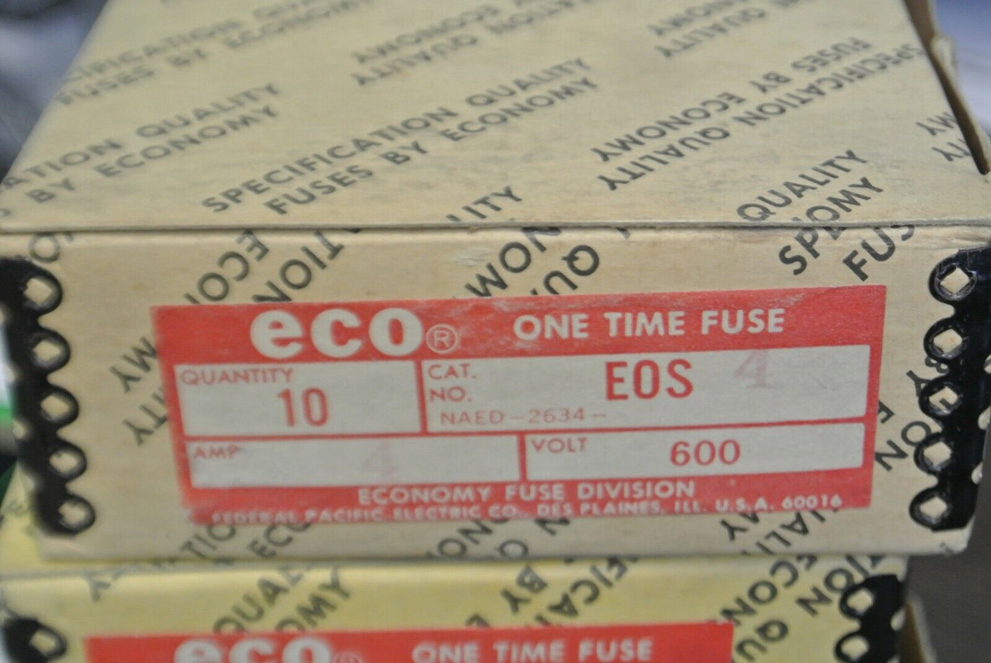 BOX of 10 / ECONOMY / ECO EOS-4 ONE-TIME FUSE / 4A / 600V / NEW SURPLUS