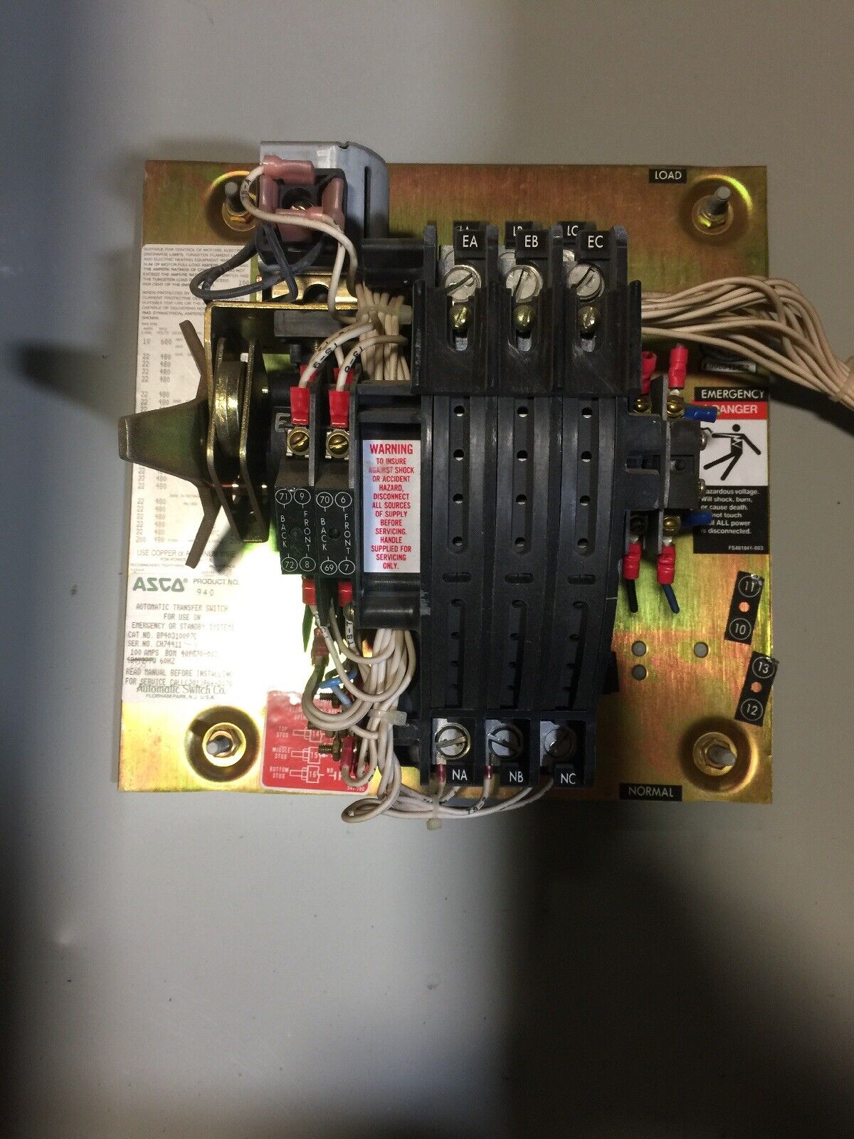 Automatic Transfer Switch w/ Control Panel Enclosure - Asco 940 100A 240V
