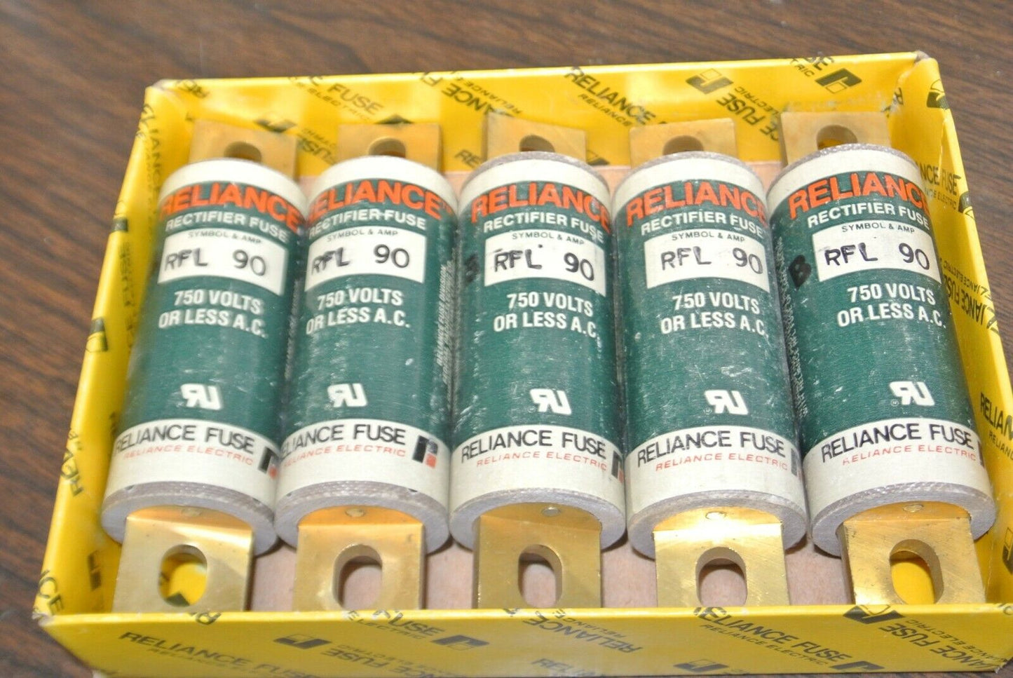 BOX of 5 / RELIANCE RFL90 RECTIFIER FUSES / 750V / 90A / NEW SURPLUS