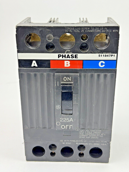 GE - THQD32225 - MOLDED CASE CIRCUIT BREAKER - 3 POLE/225A/240 VAC
