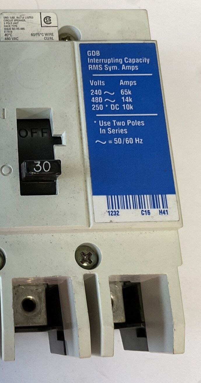 WESTINGHOUSE GDB 14K CIRCUIT BREAKER 30A 480VAC 3POLE 50/60HZ GDB3030