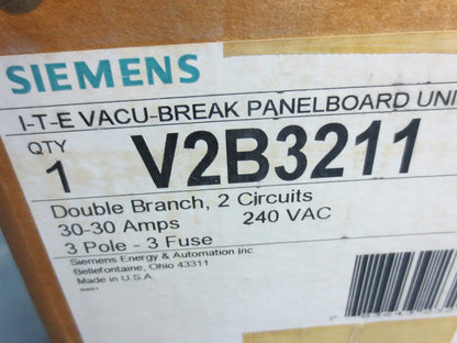 I-T-E SIEMENS V2B3211 VACU-BREAK PANELBOARD UNIT, 240VAC 30-30A 2-CIRCUIT SWITCH