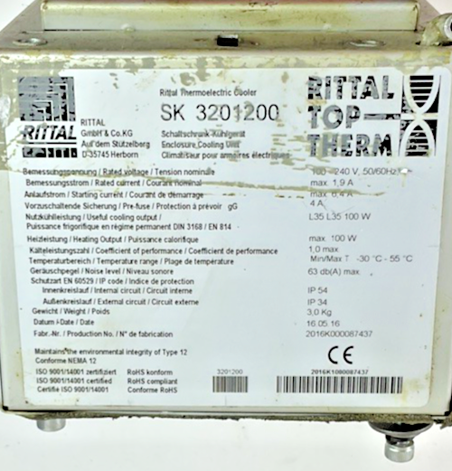 RITTAL SK 3201200 THERMOELECTRIC CODER 240V 50/60HZ