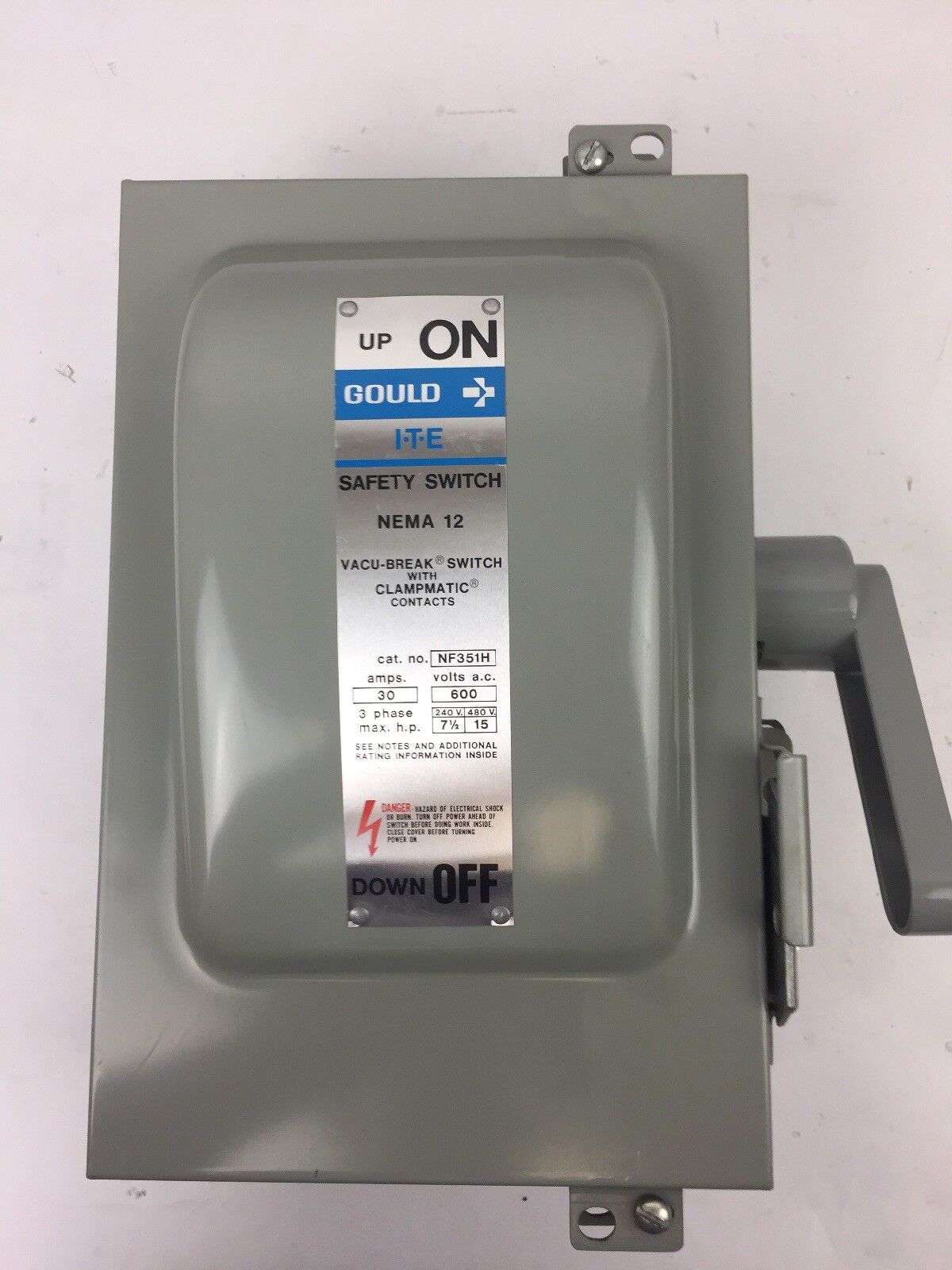 GOULD ITE NF351H VACU-BREAK SWITCH WITH CLAMPMATIC CONTACTS 30AMP 600 VAC