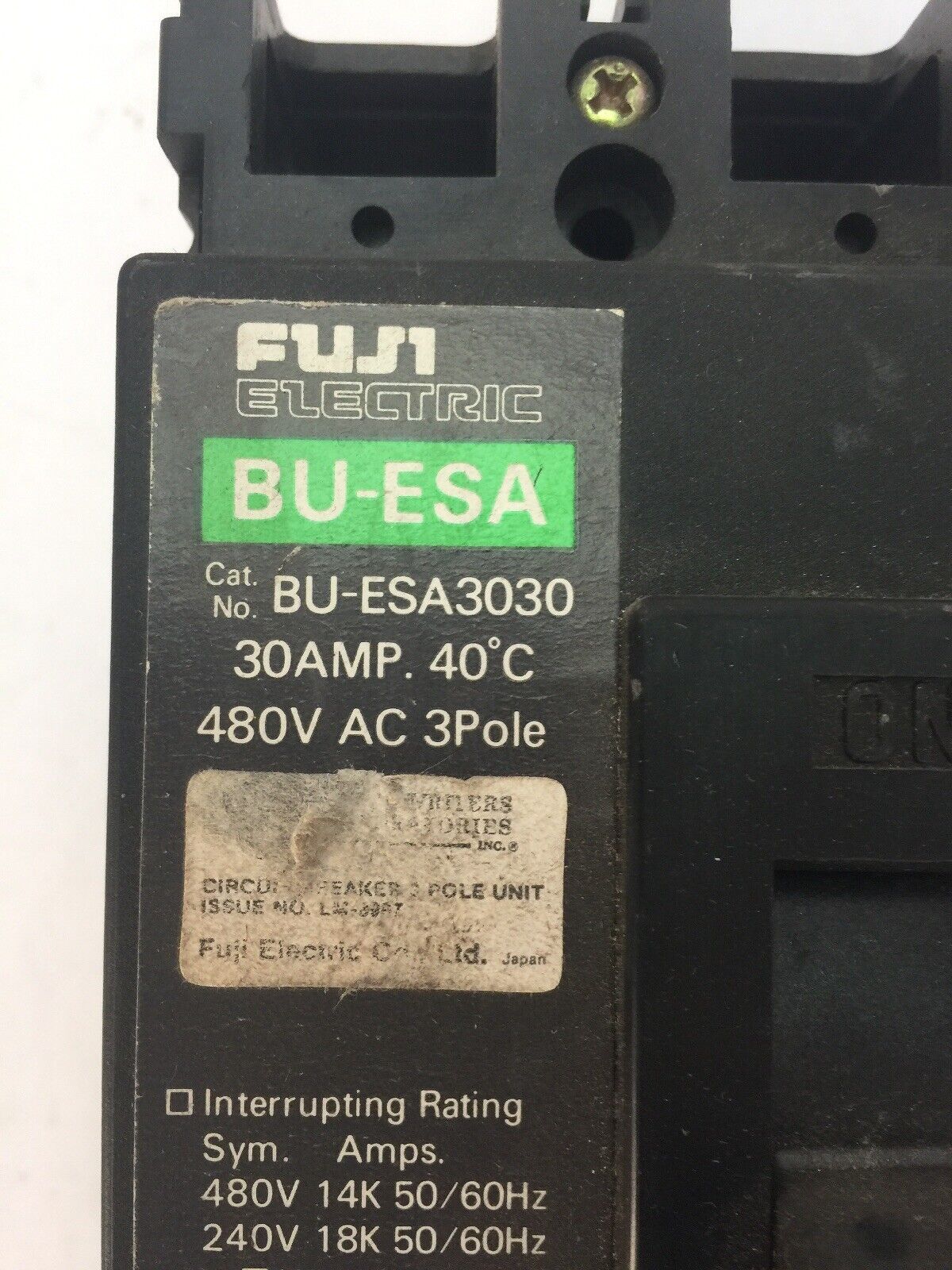 FUJI BU-ESA3030 CIRCUIT BREAKER 30AMP 480VAC 3 POLE BU-ESA