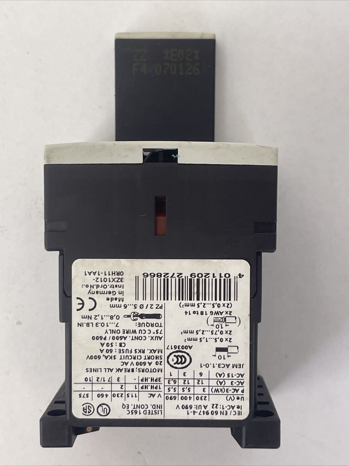 SIEMENS 3RT1017-1BB41 CONTACTOR 600VAC 20A 10HP COIL 24VDC 3RT1916-1DG00