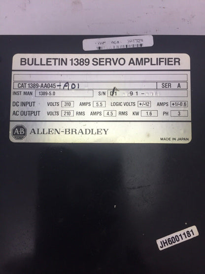 ALLEN BRADLEY 1389-AA045 SERVO AMPLIFIER SER A INPUT 310VDC 5.5A OUTPUT 210VAC