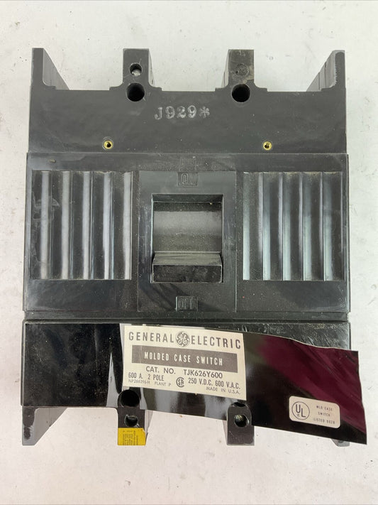 GE TJK626Y600 MOLDED CASE SWITCH 600A 2POLE 250VDC 600VAC NO TRIP UNIT