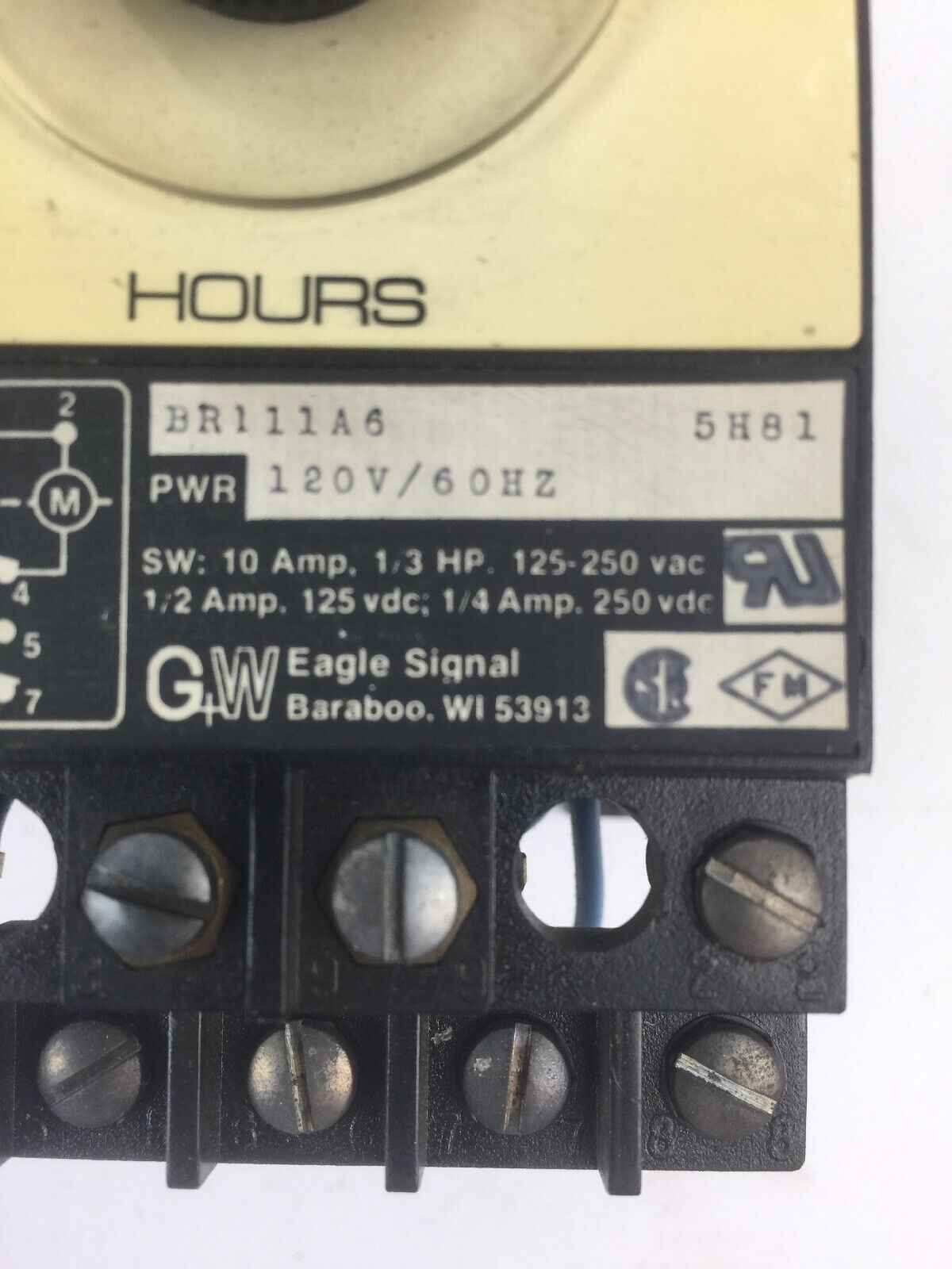 GW EAGLE SIGNAL BR111A6 TIMER 120V 60HZ 10A 125-250VAC 1/3HP 1/4A 250VDC