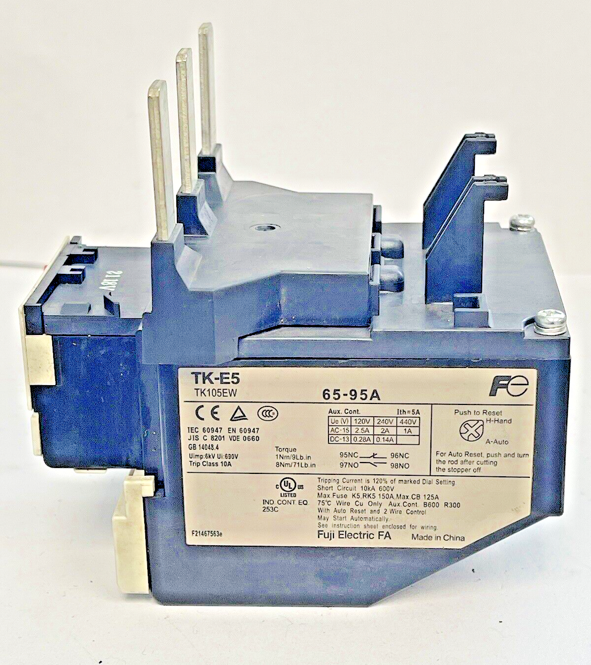 FUJI ELECTRIC - TK-E5 - THERMAL OVERLOAD RELAY TK105EW - 65-95A