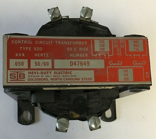 HEVI-DUTY D47649 TYPE SZO KVA.050 50/60HZ  CONTROL CIRCUIT TRANSFORMER