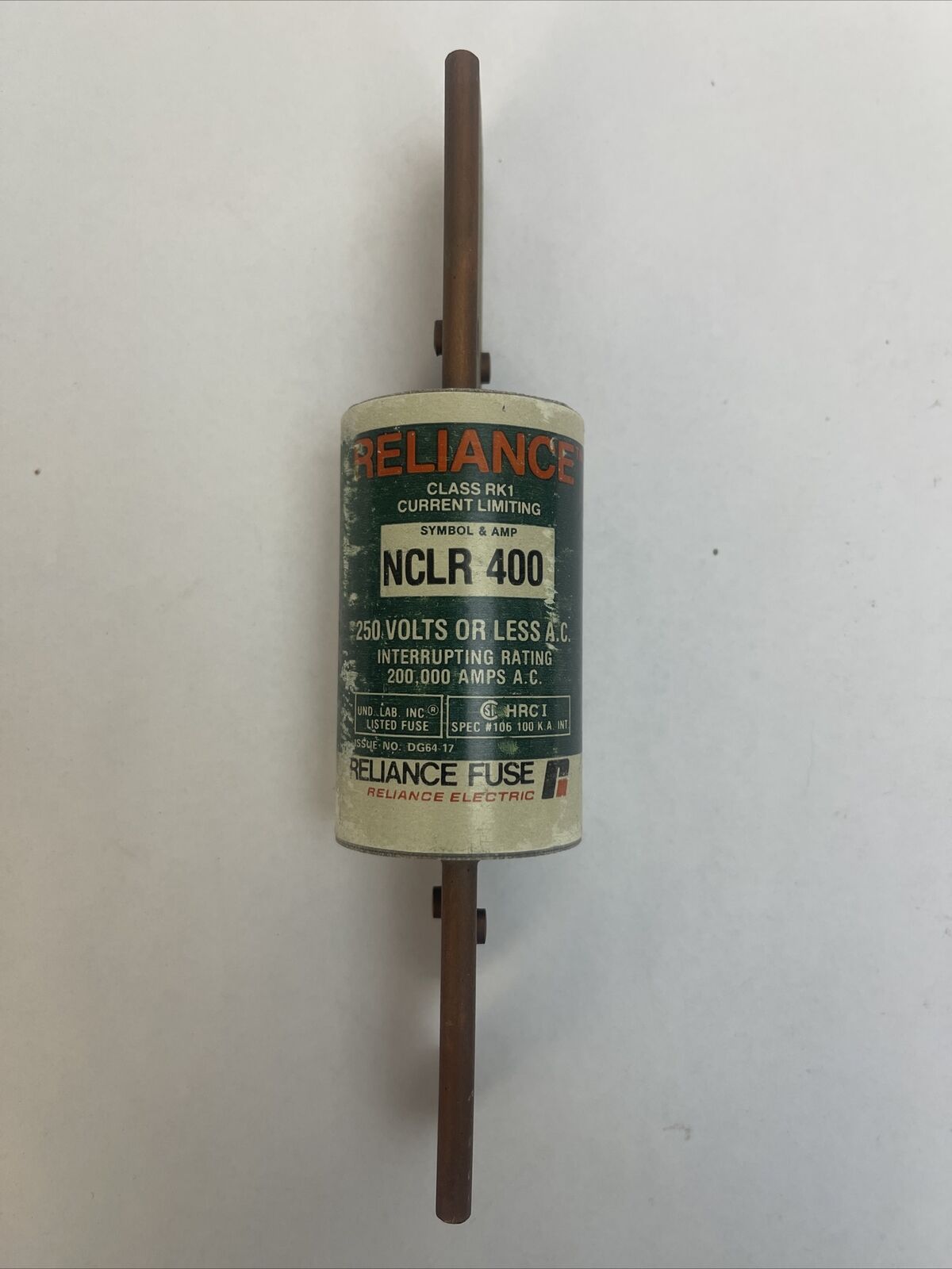 RELIANCE NCLR400 CURRENT LIMITING CLASS RK1 FUSE 250VAC 400AMP