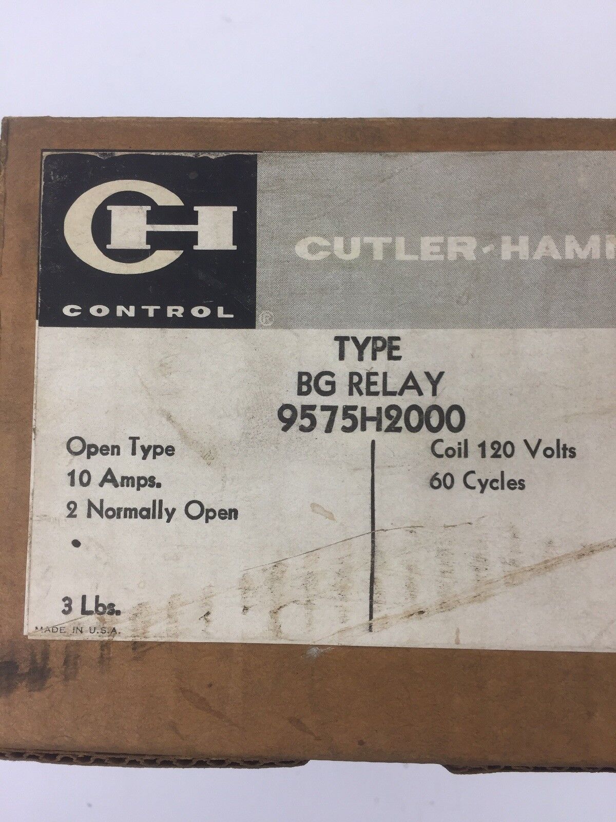 CUTLER HAMMER 9575H2000 TYPE BG RELAY 10 AMP MAX COIL 120 VOLTS 60 CYCLES