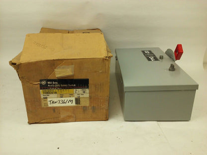 GE THN3361M, SAFETY SWITCH, 30A, 600VAC/250DC, TYPE 1/5/12 ENCLOSURE, MAX H.P.30