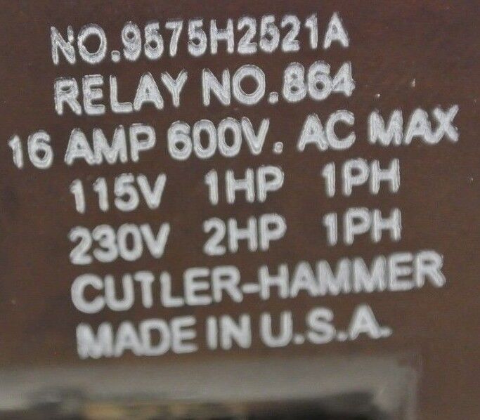 CUTLER-HAMMER 9575H2521-110 TYPE AA RELAY 48VDC 1 N.O. / 9675H2521A NEW SURPLUS