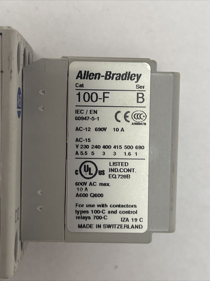 ALLEN BRADLEY 100-C12D*10 CONTACTOR SER A 600VAC 25A 10HP COIL 24VDC 100-F SER B