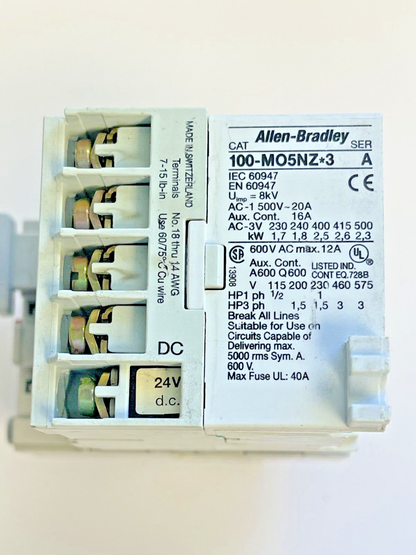 ALLEN BRADLEY - 193-EA1EB SER. B OVERLOAD RELAY & 100-MO5NZ*3 SER. A 24VDC COIL