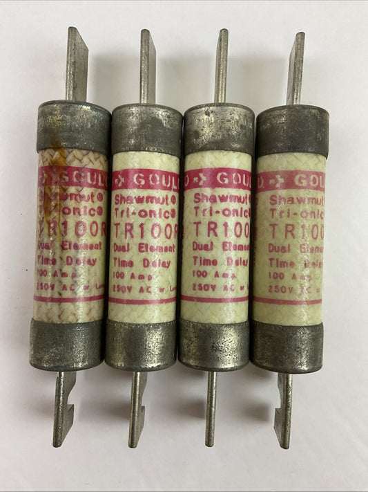 GOULD SHAWMUT TRI-ONIC TR100R DUAL-ELEMENT TIME DELAY FUSE 250VAC 10A (LOT OF 4)