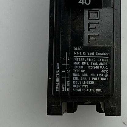 ITE Q140 CIRCUIT BREAKER  40AMP 120/240VAC  TYPE QP*****LOTOF12****