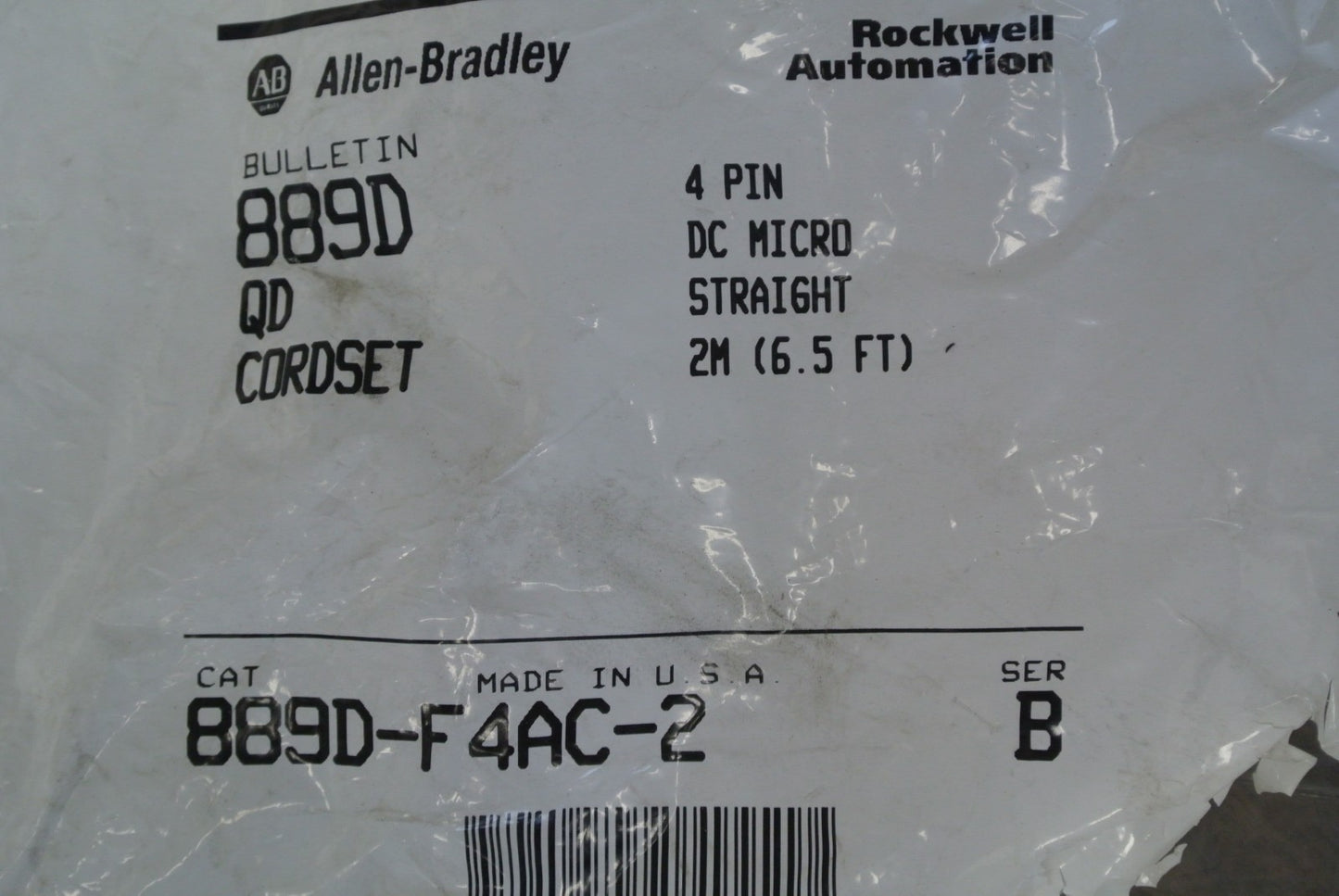 ALLEN-BRADLEY 889D-F4AC-2 QD CORDSET 4-PIN DC MICRO STRAIGHT / 2M - NEW SURPLUS