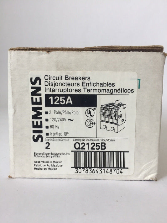 SIEMENS Q2125B CIRCUIT BREAKER 125A 2 POLE 120/240VAC 60HZ TYPE QPP BOX OF 2