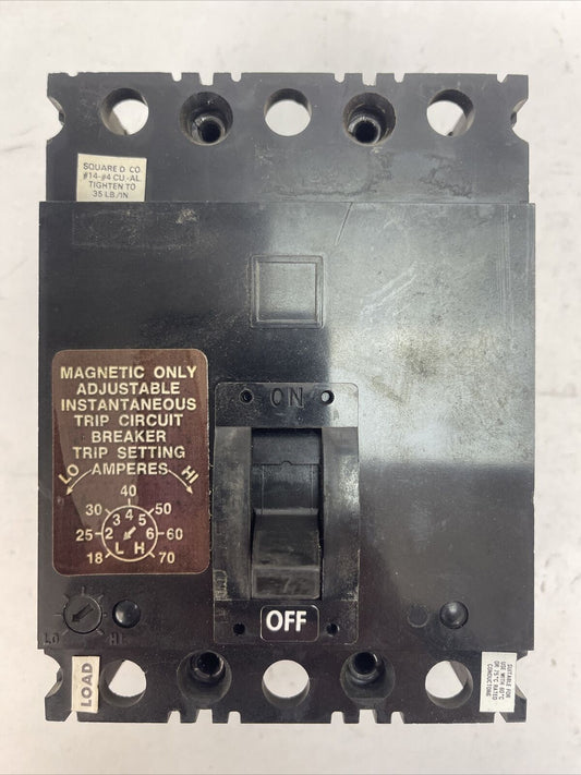 SQUARE D FAL3600712M ADJ. INST. TRIP CIRCUIT BREAKER 7AMP 600VAC 3POLE 18-70AMP