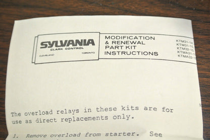 SYLVANIA  KTM31-15 OVERLOAD RELAY REPLACEMENT KIT SIZES 00, 0, & 1 - NEW SURPLUS