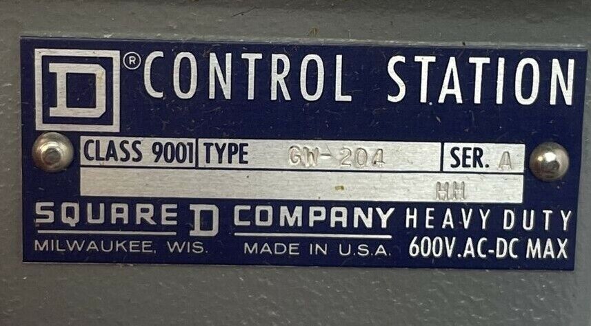 SQUARE D 9001 GW-204 CONTROL STATION SERIES A 600VAC PUSH BUTTON OPEN CLOSE