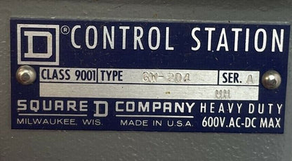 SQUARE D 9001 GW-204 CONTROL STATION SERIES A 600VAC PUSH BUTTON OPEN CLOSE