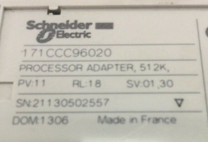 SCHNEIDER 171CCC96020 PROCESSOR ADAPTOR 512K 170ADI54050 INPUT BASE 115VAC 16PT