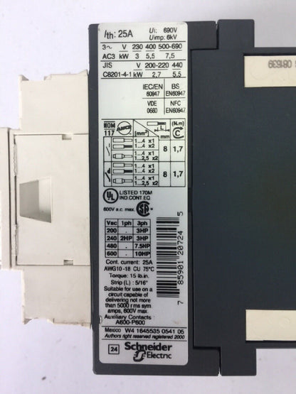 TELEMECANIQUE LC1D12BD CONTACT 25A 600VAC COIL 24VDC LAD4TBDL 5-24V
