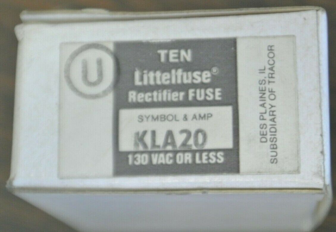 BOX of 10 / LITTELFUSE KLA20 RECTIFIER FUSE / 20A / 130V / NEW SURPLUS