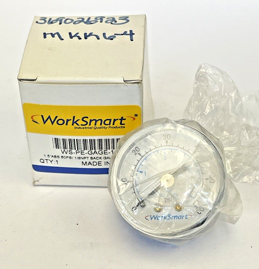 WORKSMART - WS-PE-GAGE-14 - PRESSURE GAUGE - 1.5" DIAMETER, 1/8" NPT, 0-60 PSI