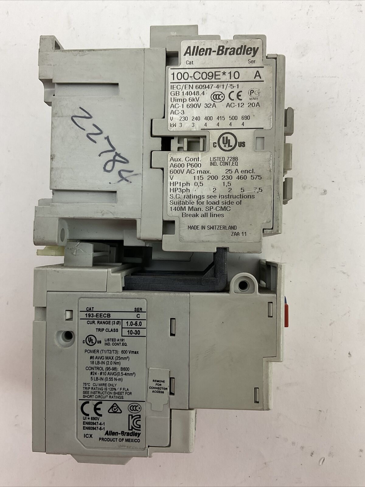ALLEN BRADLEY STARTER (100-C09E*10 COIL 24VDC + 193-EECB 1.0-5.0A)