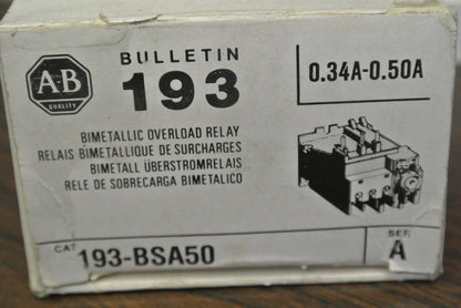 ALLEN-BRADLEY 193-BSA50 BI-METALLIC OVERLOAD RELAY 0.34A-0.50A / NEW SURPLUS