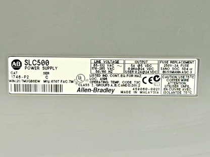 ALLEN BRADLEY - 1746-P2 SER. C -POWER SUPPLY W/ 7 SLOT RACK 1746-A7 SER. B