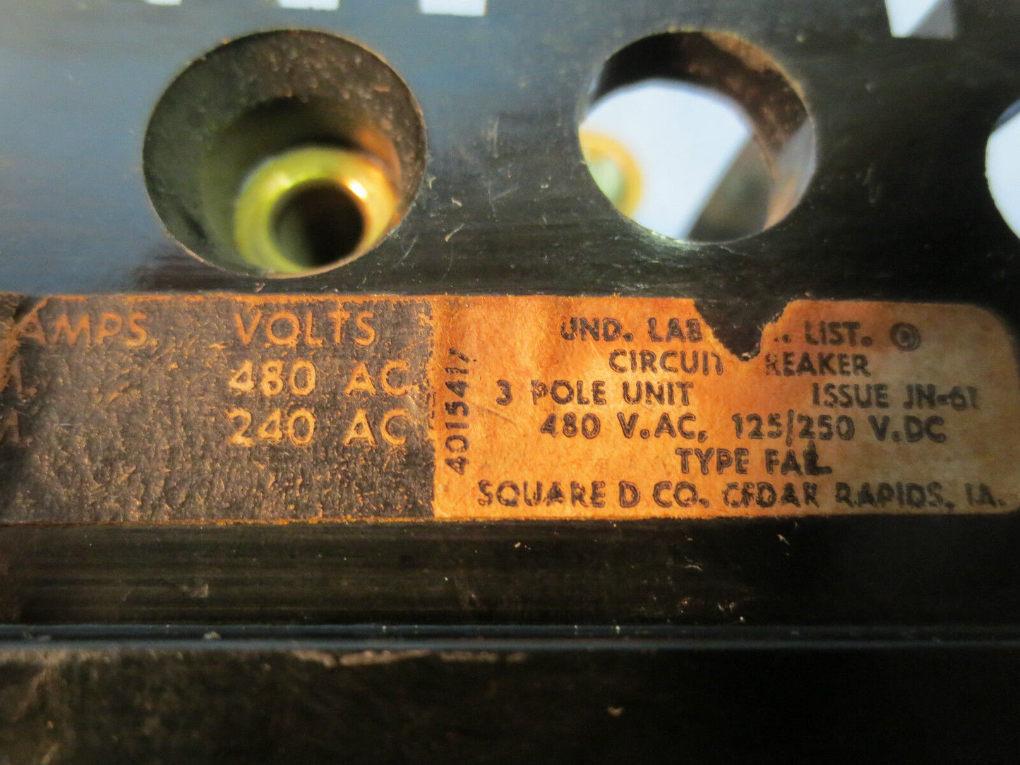 SQUARE D FAP34030 30A 3-POLE CIRCUIT BREAKER TYPE FAL - NO LABEL