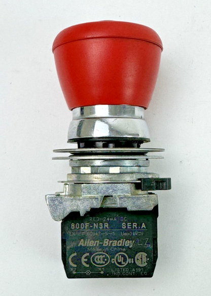ALLEN-BRADLEY - 800F-N3R SER. A - RED PUSH BUTTON W/ 800F-X10 / A & 800F-X01 / A