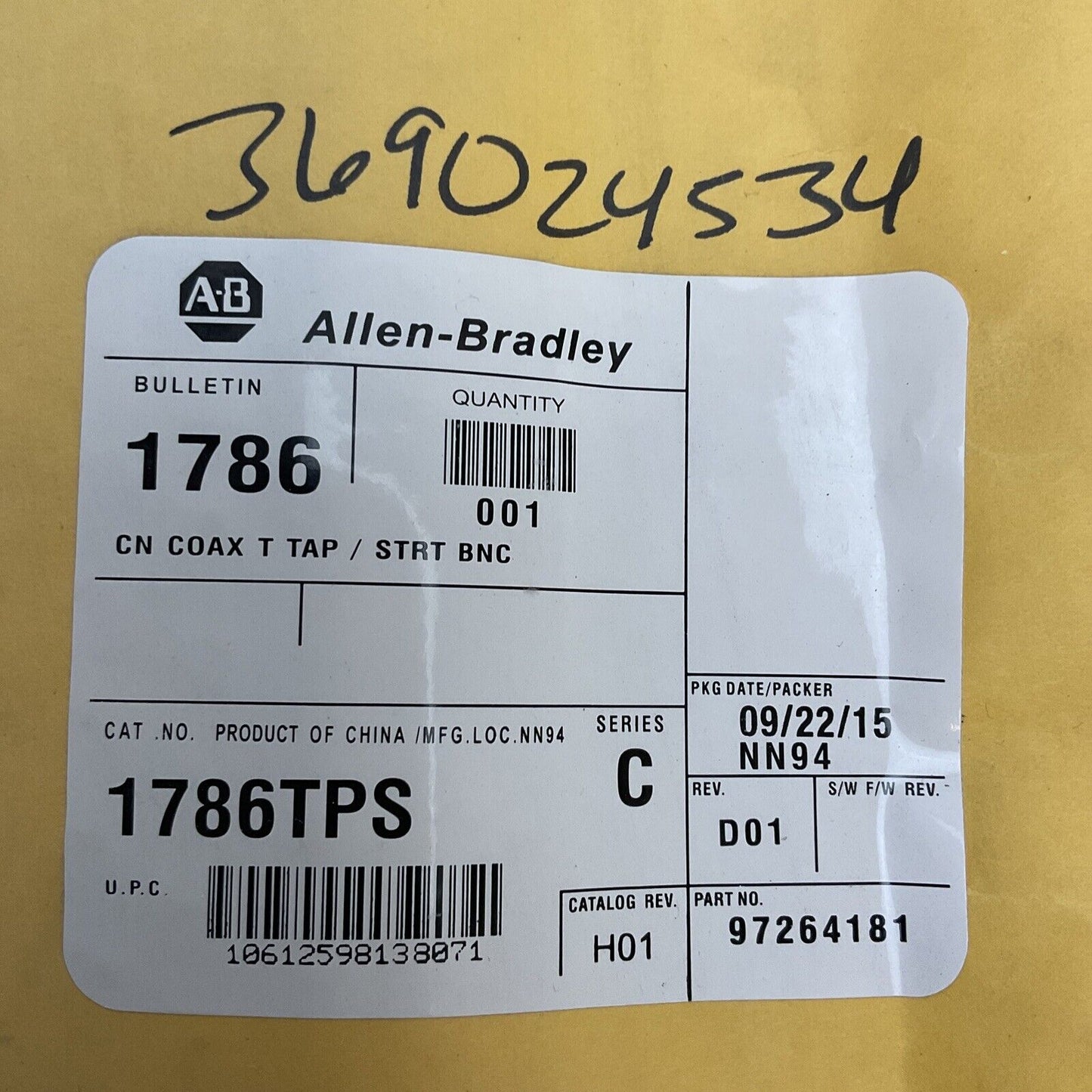 ALLEN BRADLEY 1786TPS CONROLNET COAX TAPS SER C REV D01 CATALOG REV H01