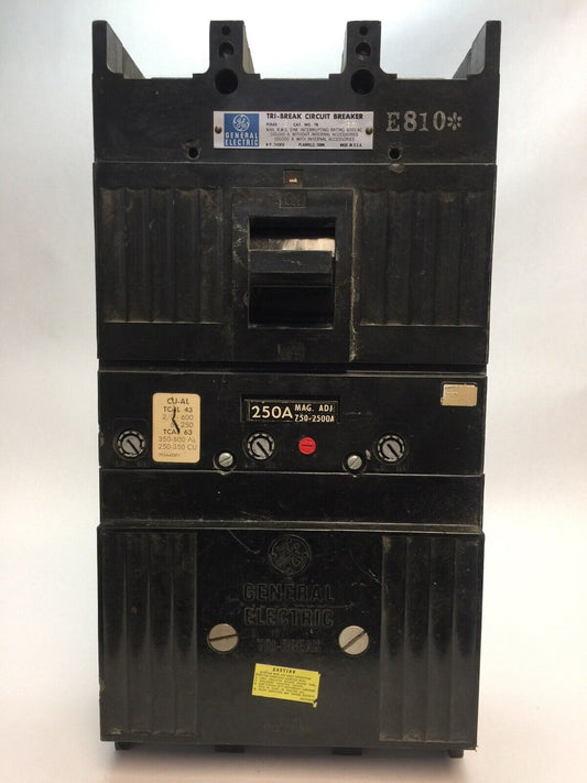 GE TB43F TRI-BREAK CIRCUIT BREAKER 600VAC 250A TRIP A6KA CURRENT LIMITING FUSES