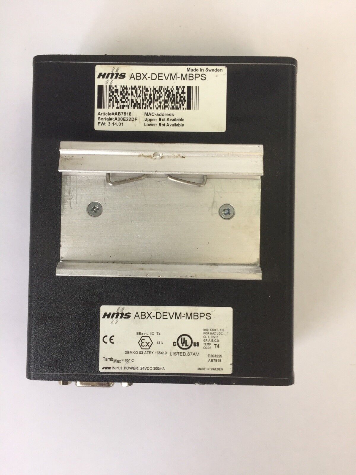 HMS ABX-DEVM-MBPS MODBUS PLUS SLAVE INPUT POWER 24VDC 300mA DEVICENET SCANNER