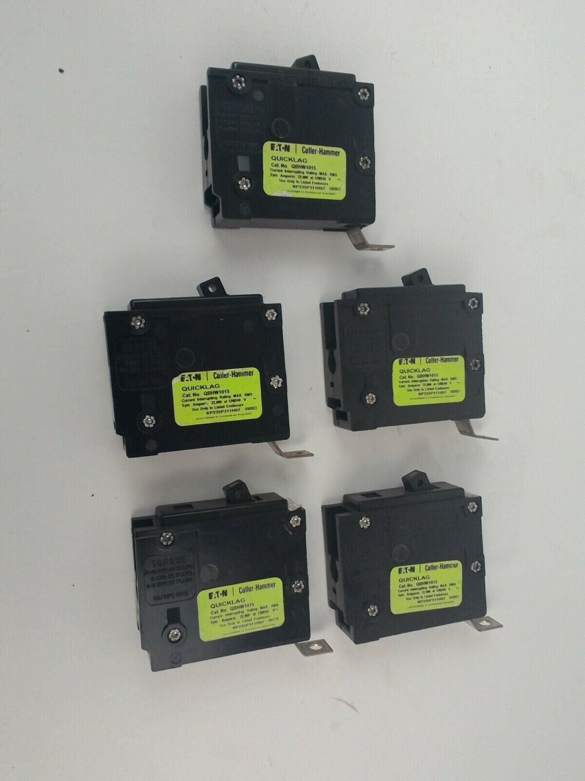 CUTLER HAMMER QBHW1015 CIRCUIT BREAKER ONE POLE (LOT OF 5)