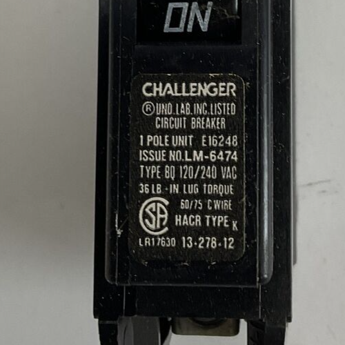 CHALLENGER BQ1C030 CIRCUIT BREAKER 30A 120/240VAC TYPE BQC 1POLE ***LOTOF10***